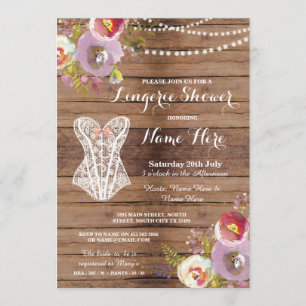 Lingerie Shower Bridal Party Wood Floral Invite