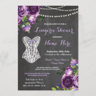 Lingerie Shower Bridal Purple Chalk Floral Invite