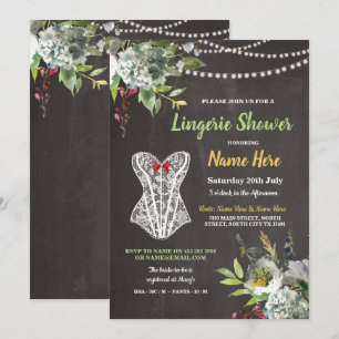 Lingerie Shower Chalk Corset Flowers Invite