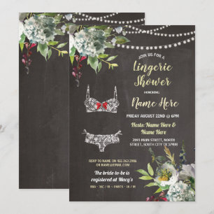 Lingerie Shower Floral Bridal Chalk Invite Pretty