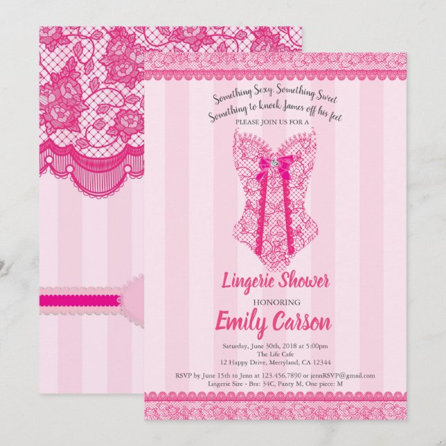 Lingerie shower. Hot pink elegant bridal party Invitation (Front/Back)