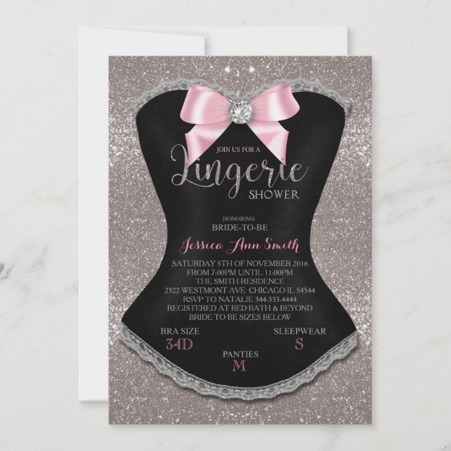 Lingerie shower  invitation silver back (Front)