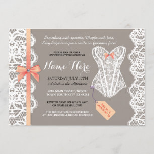 Lingerie Shower Invite Coral Bridal Party Lace