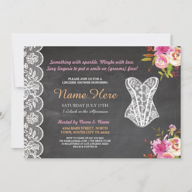 Lingerie Shower Invite Floral Bridal Party Lace (Front)