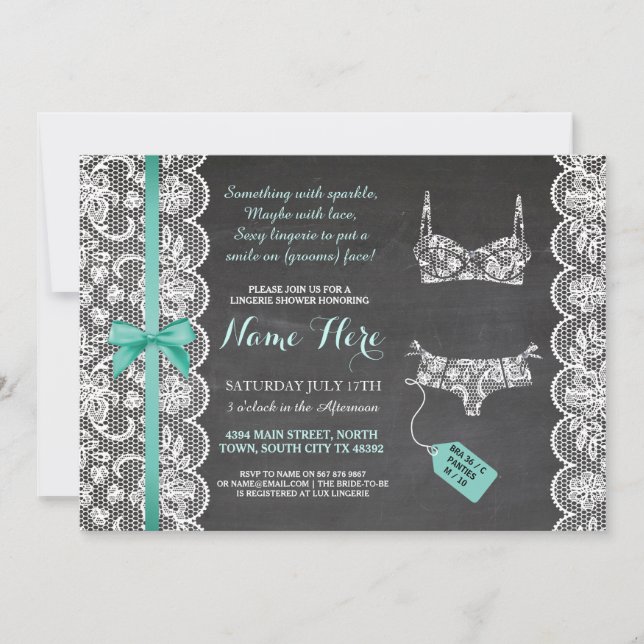 Lingerie Shower Invite Mint Bridal Party Lace (Front)