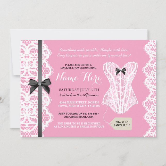 Lingerie Shower Invite Pink & Black Bridal Party (Front)
