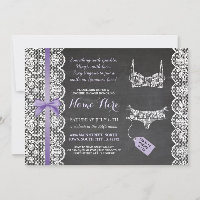 Lingerie Shower Invite Purple Bridal Party Lace (Front)