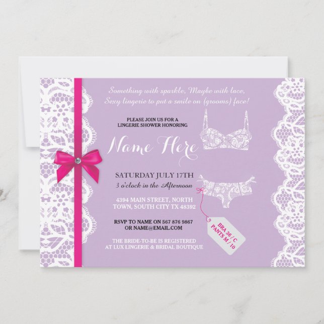 Lingerie Shower Invite Purple Bridal Party Lace (Front)