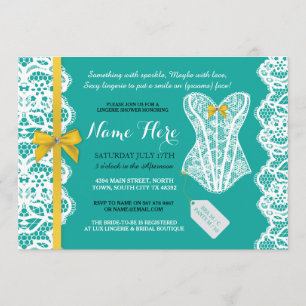 Lingerie Shower Invite Teal Gold Bridal Party Lace