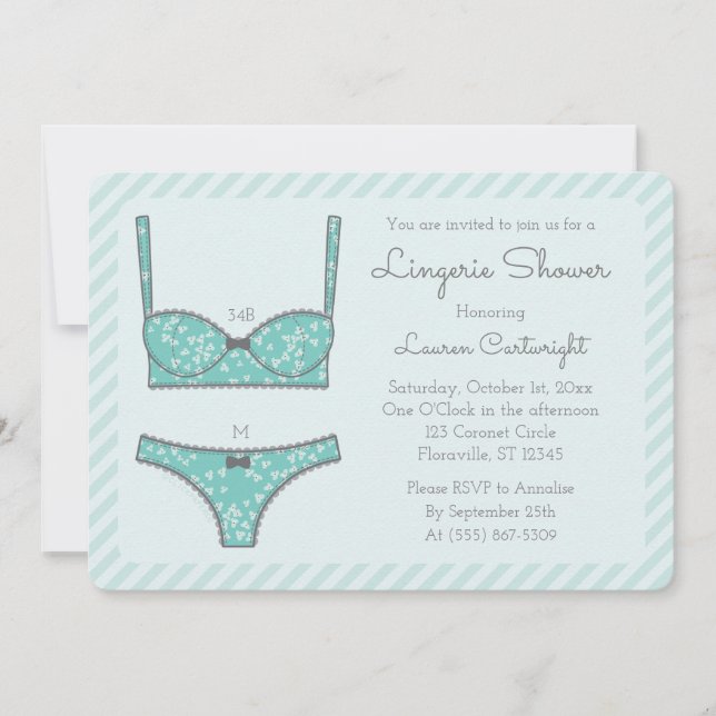 Lingerie Shower Mint Green Stripes Invitation (Front)