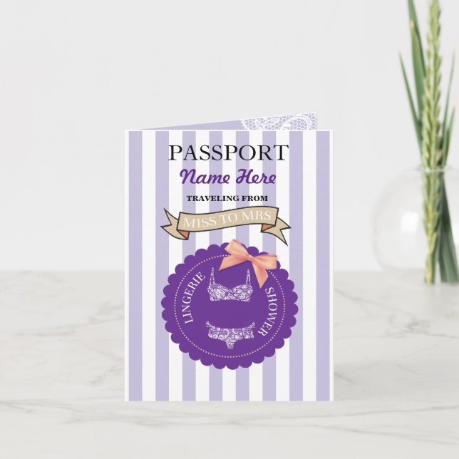 Lingerie Shower Passport Purple Plane Invite (Front)