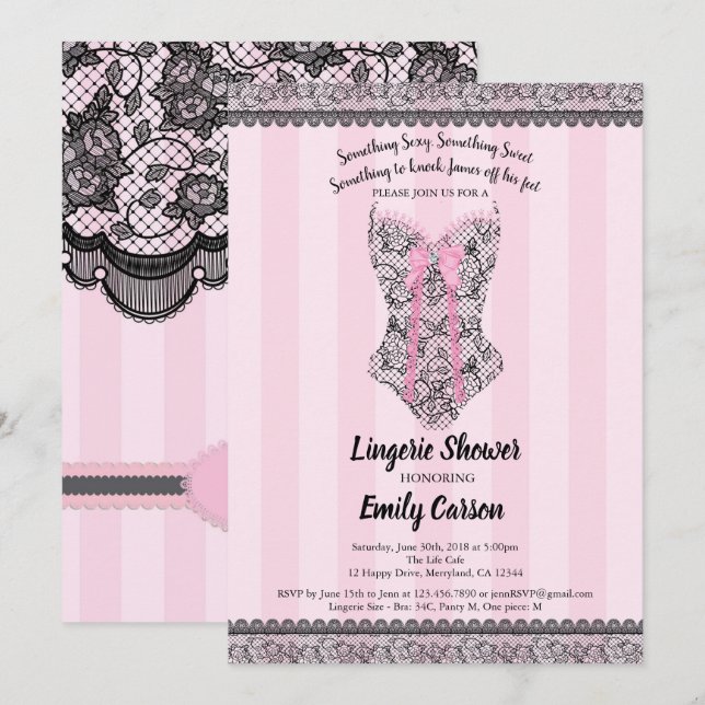 Lingerie shower. Pink elegant bridal party Invitation (Front/Back)