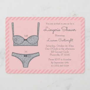 Lingerie Shower Pink Stripes with Grey Invitation