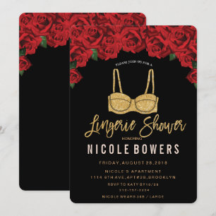 Lingerie Shower Red Roses Glitter Invitation