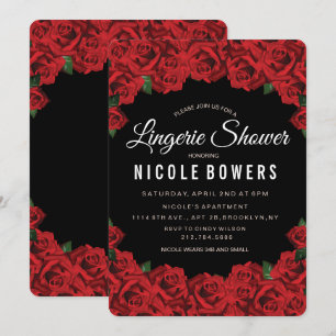 Lingerie Shower Romantic Red Roses Invitation