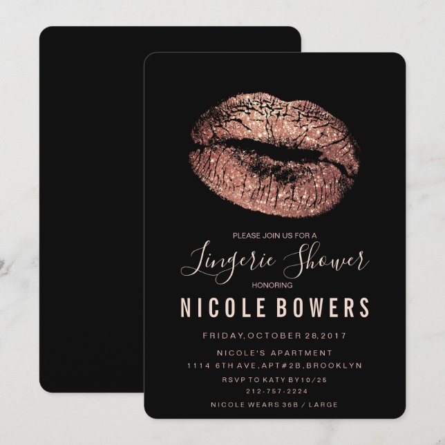 Lingerie Shower Rose Gold Lips Invitation (Front/Back)