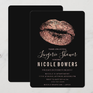 Lingerie Shower Rose Gold Lips Invitation