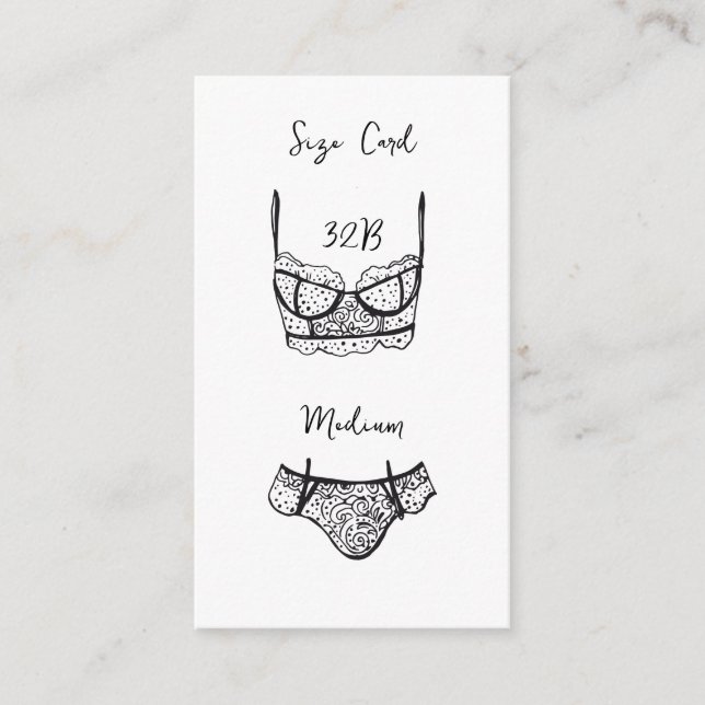 Lingerie Shower Size Card Black Lace Lingerie card (Front)