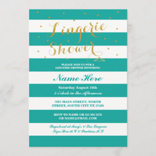Lingerie Shower Stripe Teal Gold Party Invite