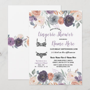 Lingerie Shower Watercolor Peach Purple Cream Invitation
