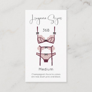 Lingerie Size Card Modern Bridal Shower Insert