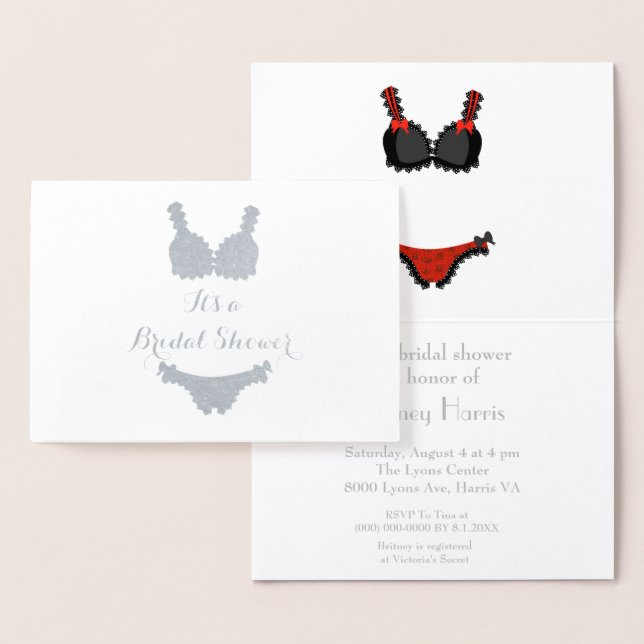 Lingerie theme bridal shower foil card (Display)