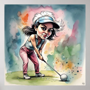 Lining Up A Shot - Large Golf Art Print