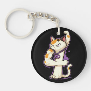 Link & Share Graffiti Calico Cat - Number 4 Key Ring