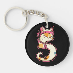Link & Share Graffiti Calico Cat - Number 5 Key Ring