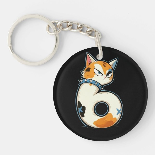 Link & Share Graffiti Calico Cat Number 6 Keychain (Front)