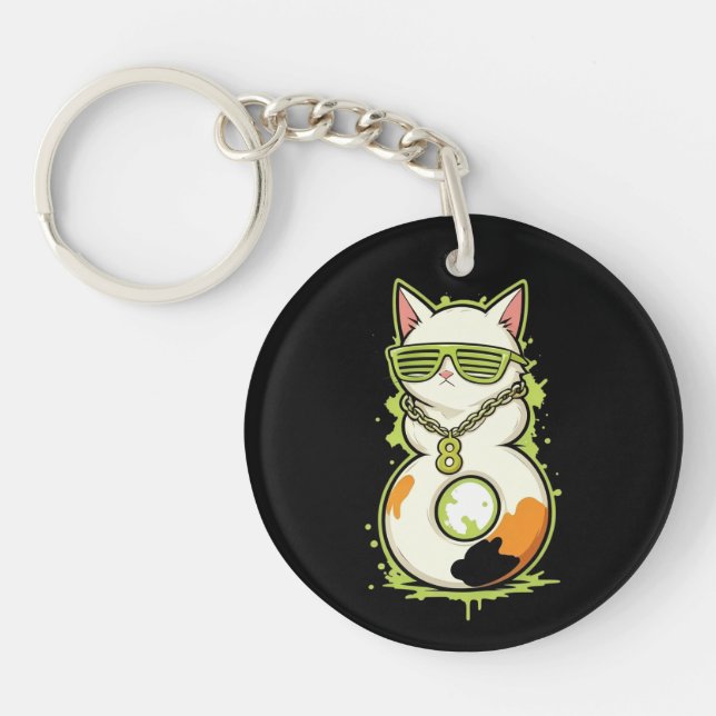 Link & Share Graffiti Calico Cat Number 8 Key Ring (Front)