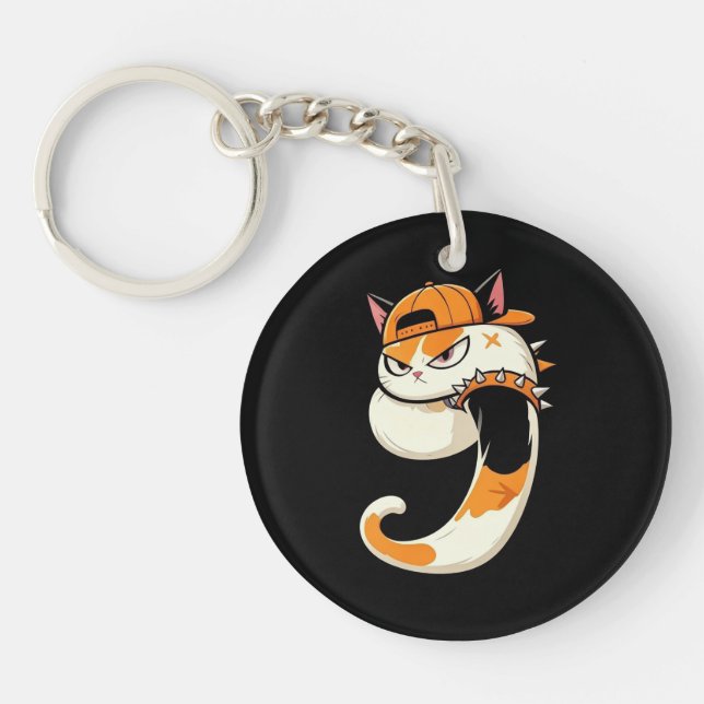 Link & Share Graffiti Calico Cat Number 9 Key Ring (Front)