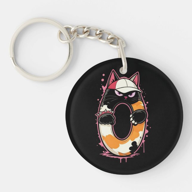 Link & Share  Number ZERO Calico Cat Keychain (Front)