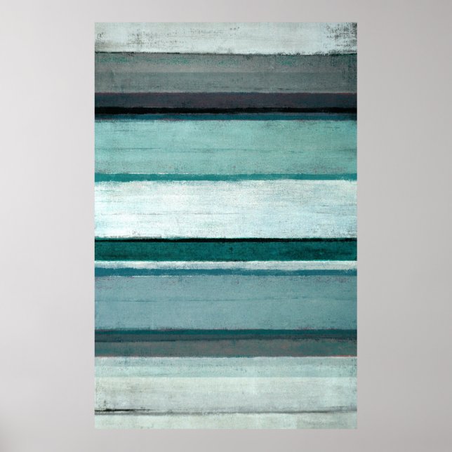 'Link' Teal and Grey Abstract Art Poster (Front)