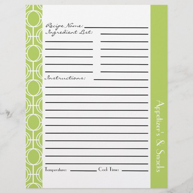 Linked Eternity Rings Recipe Inserts - Lime (Front)