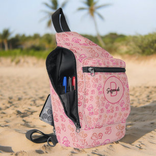 Linked Heart Pattern Peach Background & Monogram Sling Bag