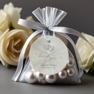 Linked Hearts Calligraphy - Pastel Sage /Silver Favour Tags