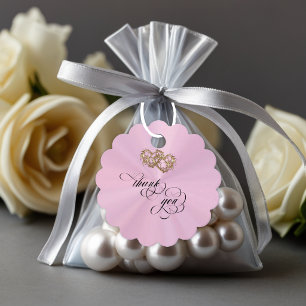 Linked Hearts Calligraphy - Pink Pearl/Gold Favour Tags