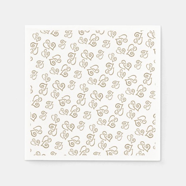 Linked Khaki Heart Pattern Over White Party Paper Napkin (Front)