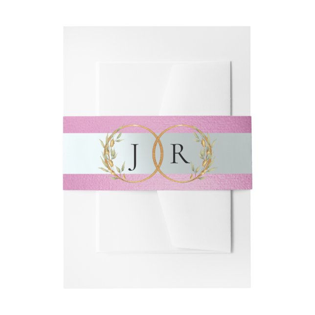 Linked Leaf Monogram - Rose Pink Invitation Belly Band (Front Example)