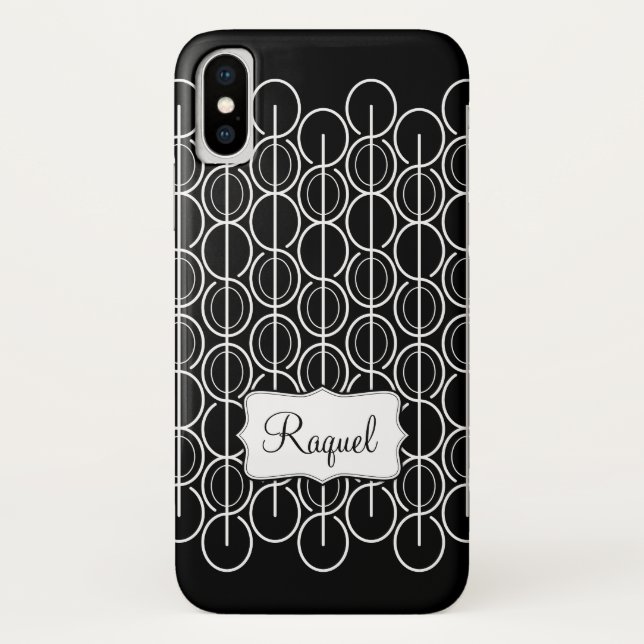 Linked oval graphic black & white name iphone case (Back)