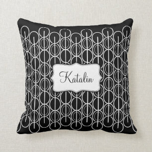 Linked oval line pattern name black & white pillow