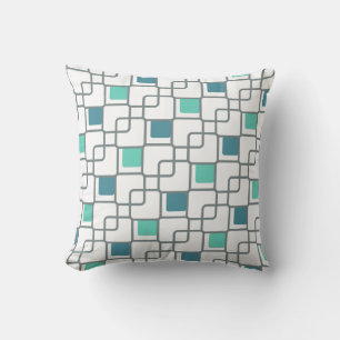 Linked squares pattern teal green white pillow