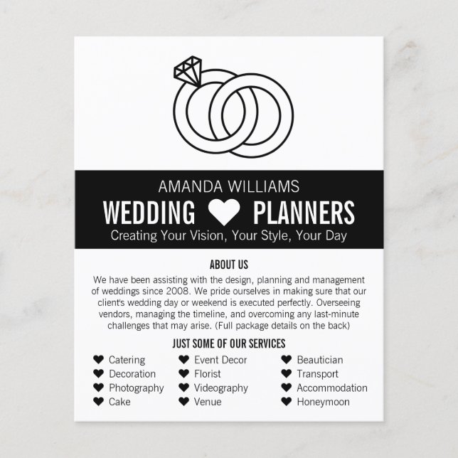 Linked Wedding Rings Design, Wedding Event Planner Flyer (Front)