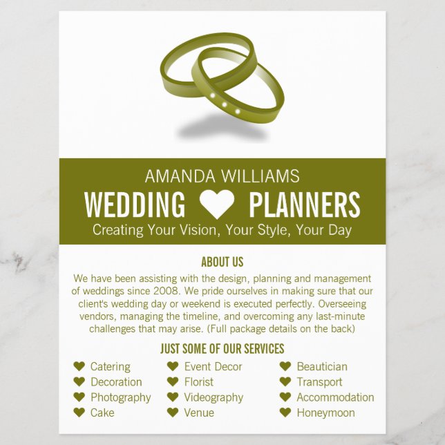 Linked Wedding Rings, Wedding Event Planner Advert Flyer (Front)