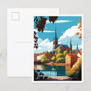 Linkoping Sweden Travel Vintage Illustration Postcard