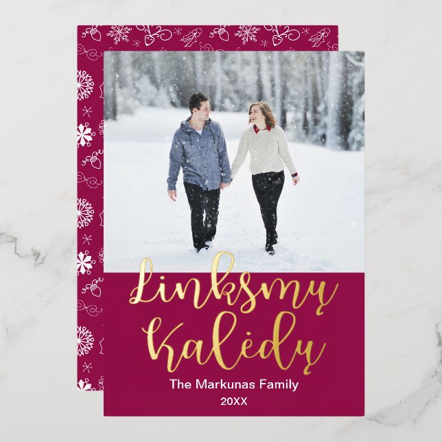 Linksmų Kalėdų, Lithuanian Merry Christmas Elegant Foil Holiday Card (Front/Back)