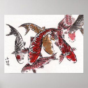 LinLi Chinese Watercolor Art Print - KOI Fish #3