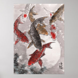 LinLi Chinese Watercolor Art Print - KOI Fish #5