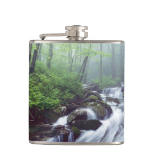 Linn Cove Creek cascading through foggy Hip Flask